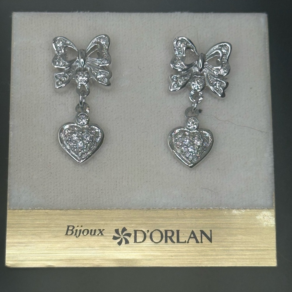 D'Orlan Rhodium Plated Pierced Earring with Swarovski Crystals Luxury Vintage - Picture 3 of 5